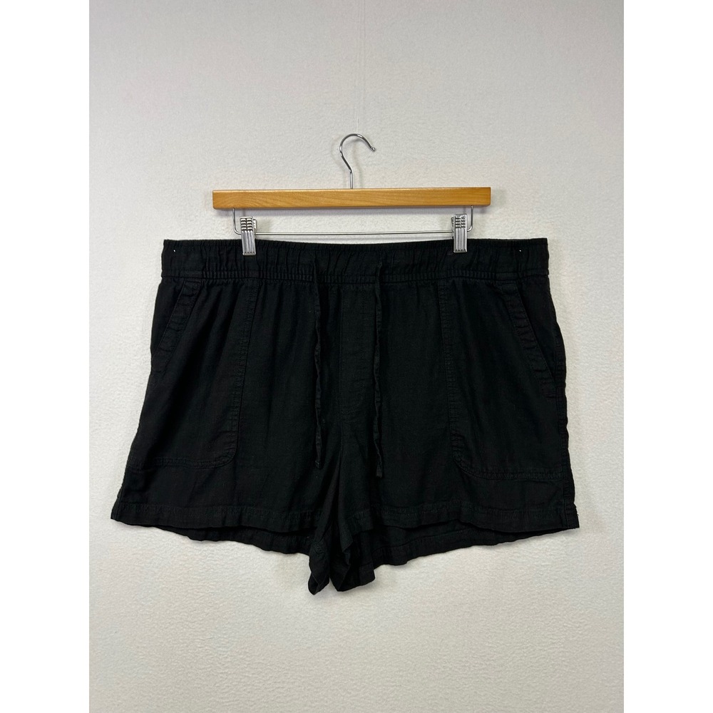 Coastal Minimalist GAP Womens XL Black Linen Blend Drawstring Pull On Shorts
